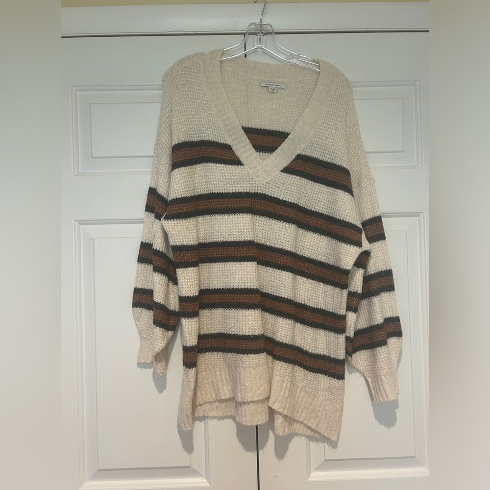2/$25 AE Striped Long V-Neck Pullover Sweaters